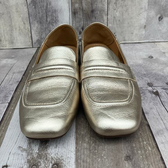 Ugg Shoes Loafers Sz 8 Leather Gold Metallic Slip On Casual Careerwear Glam - Picture 2 of 10